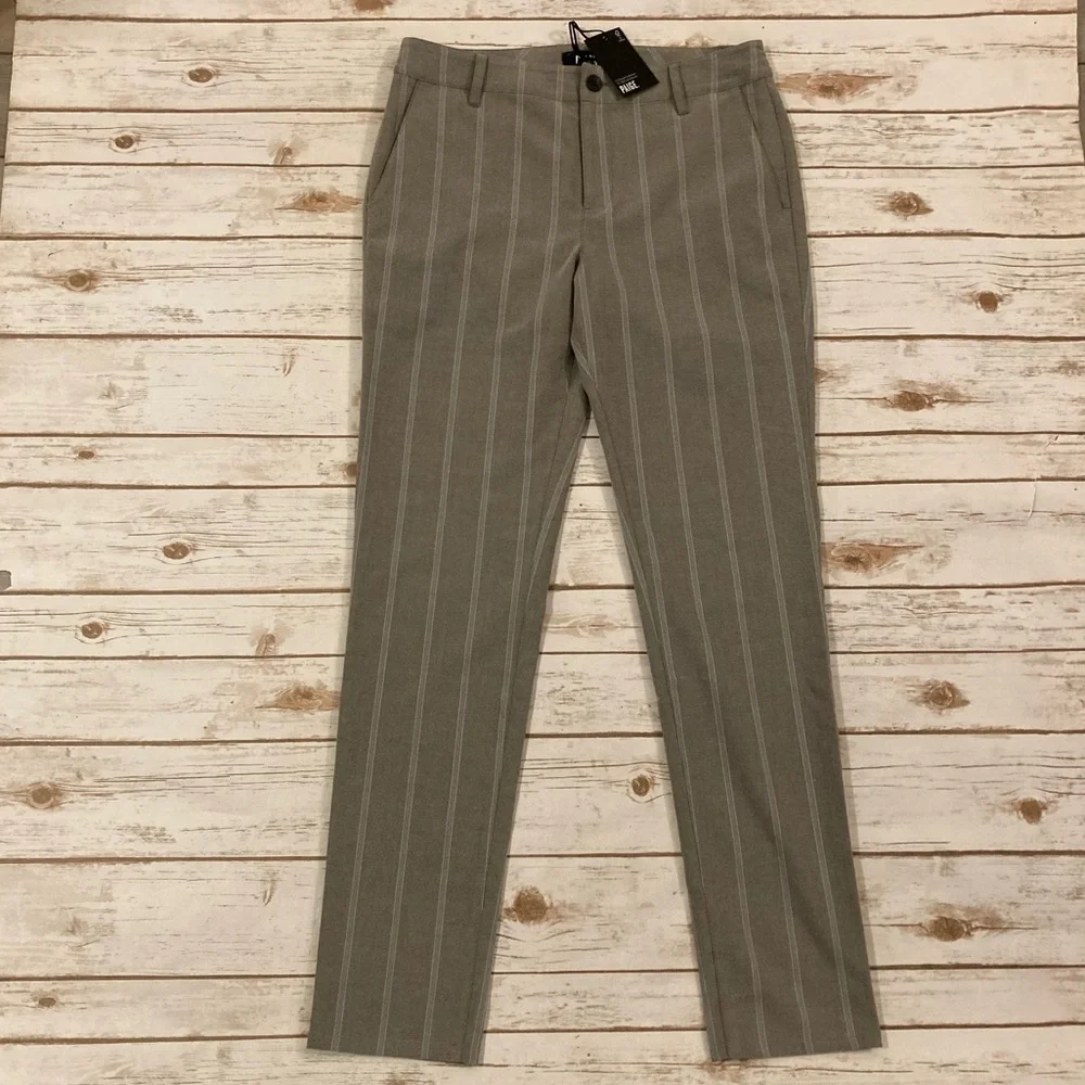 PAIGE Stafford Tapered Pinstripe Trousers Oyster Shell Size 31